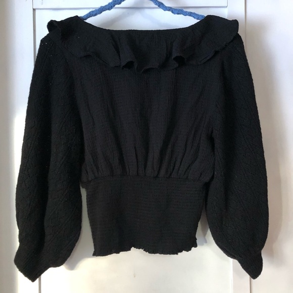 Free People Black Ruffled Top - Picture 2 of 11